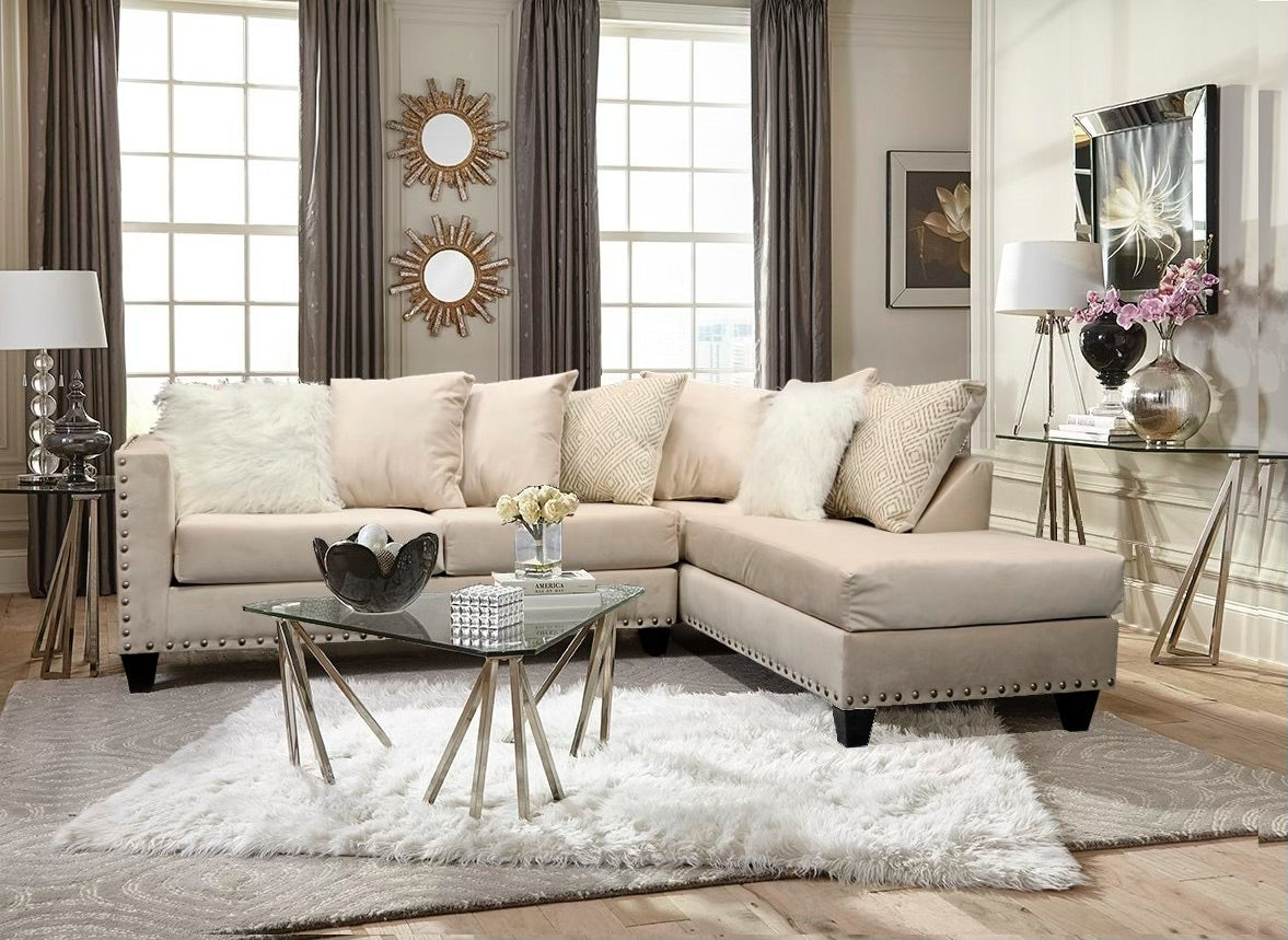 2019 Beige Sectional Nailheads – Divine Decor Furniture