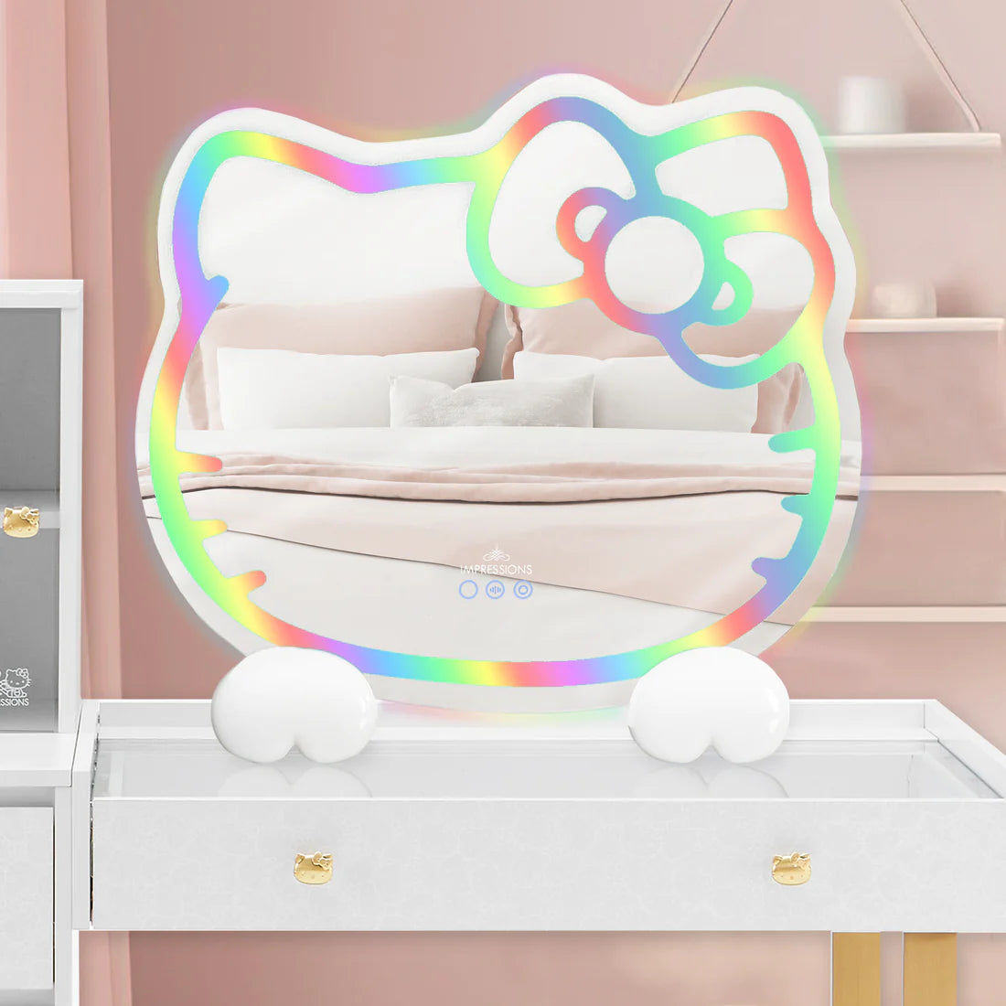 Hello Kitty RGB Wall Mirror 2.0 W/ Bluetooth Speakers and Specialty Ba –  Divine Decor Furniture