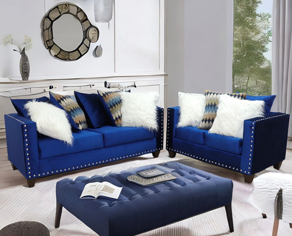 2019 Blue Sofa & Loveseat Nailheads – Divine Decor Furniture