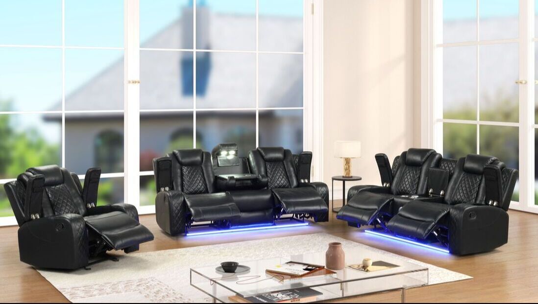 Luz Black Reclining Set – Divine Decor Furniture