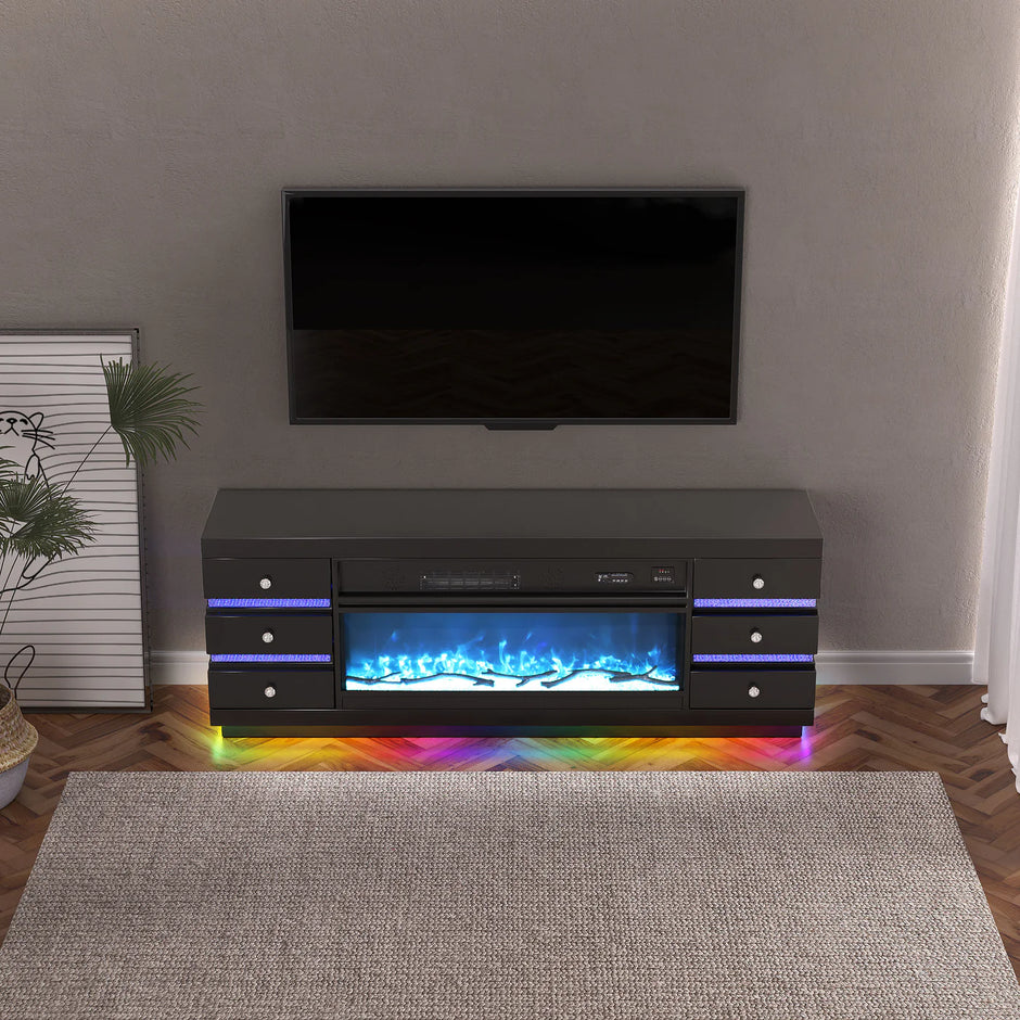 Fully Assembled 70" Multi-Flame Colors TV Stand LED Fireplace