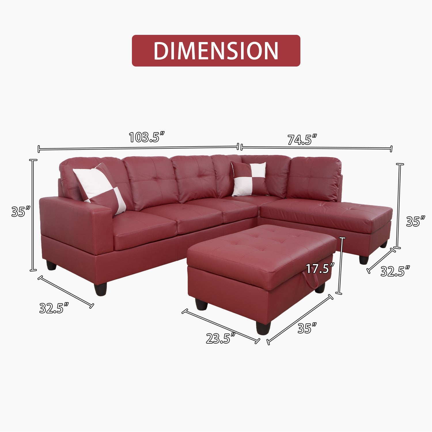 F094B PU Sectional + Ottoman Set