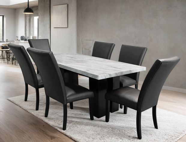 1220 PU Faux Marble Dining Set