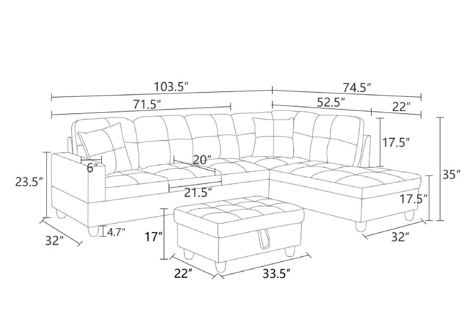 F094B PU Sectional + Ottoman Set