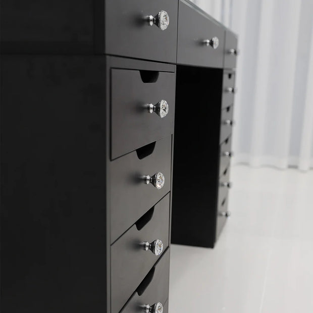 Eva Vanity Desk - 13 Storage Drawers Black
