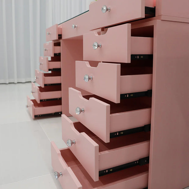 Eva Vanity Desk - 13 Storage Drawers Pink