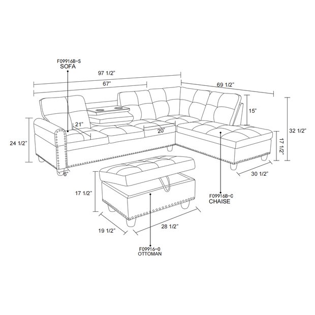 F09914B PU White Sectional + Ottoman