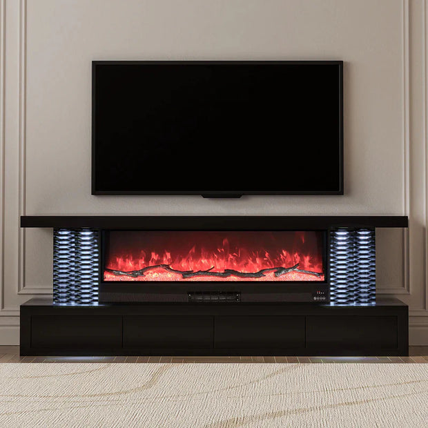 Fully Assembled 71" TV Stand LED Mirrored Fireplace