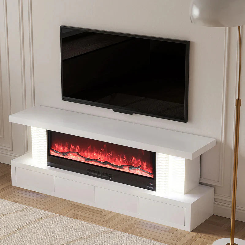 Fully Assembled 71" TV Stand LED Mirrored Fireplace