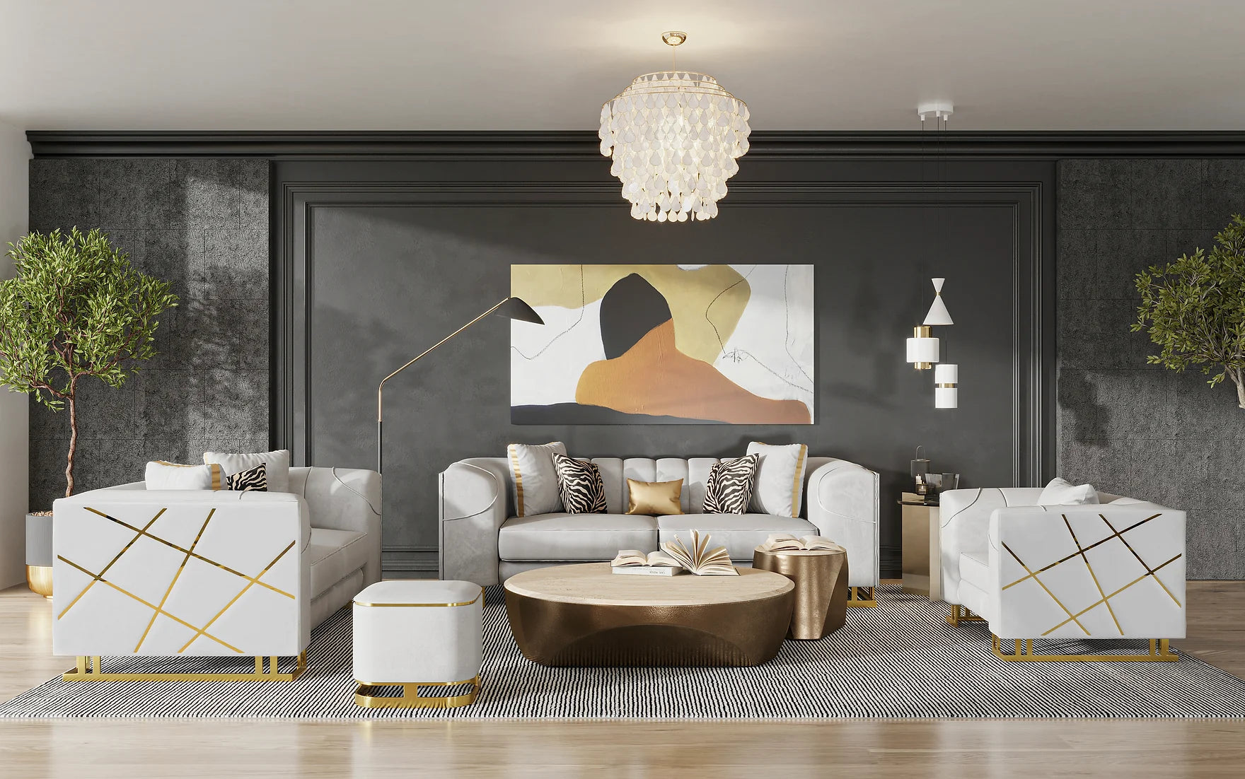 S901 Designer White Living Room Set