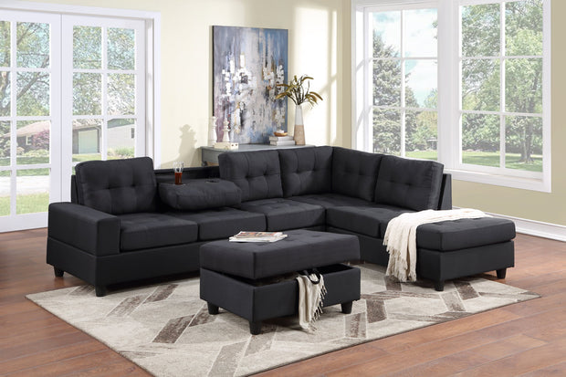 30Heights Black Sectional + Ottoman Set
