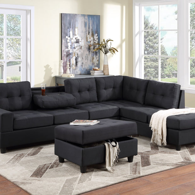 30Heights Black Sectional + Ottoman Set