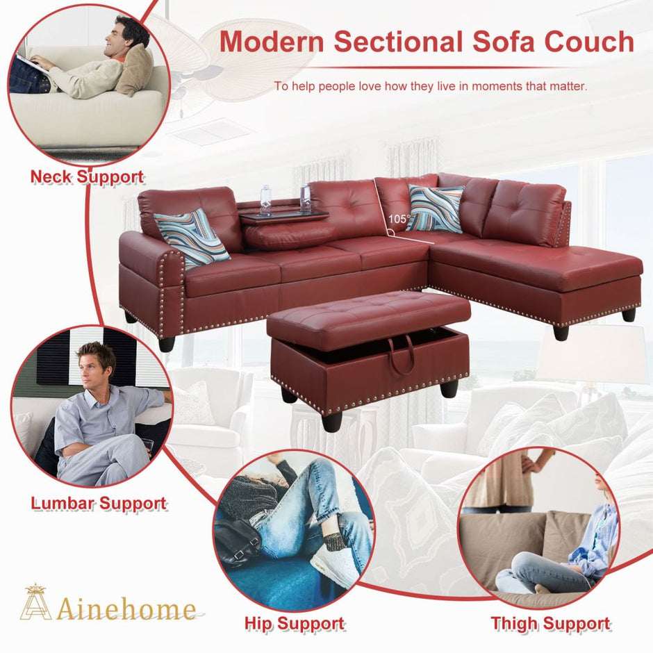 F09915B PU Sectional + Ottoman Set
