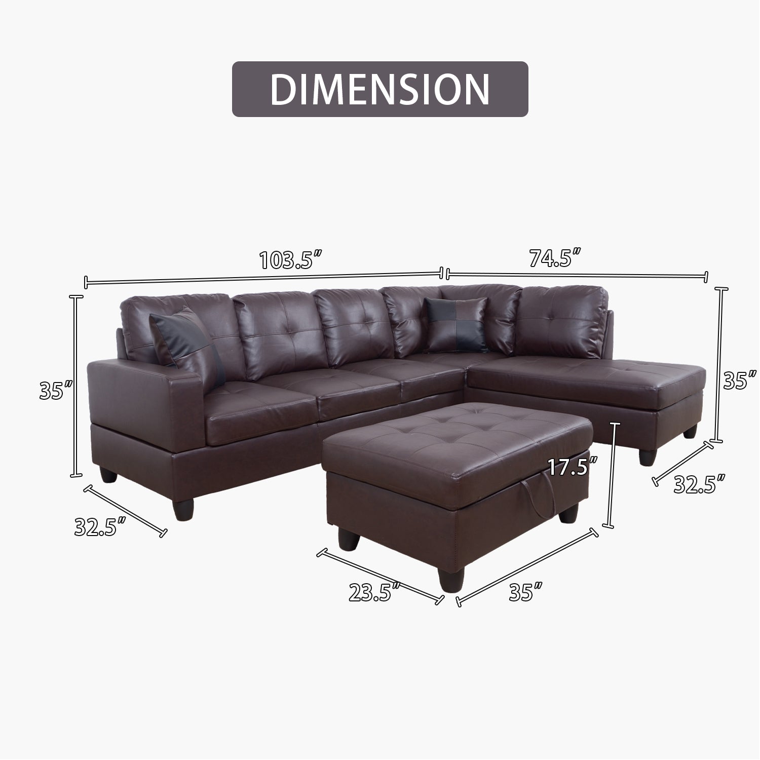F093B PU Sectional + Ottoman Set