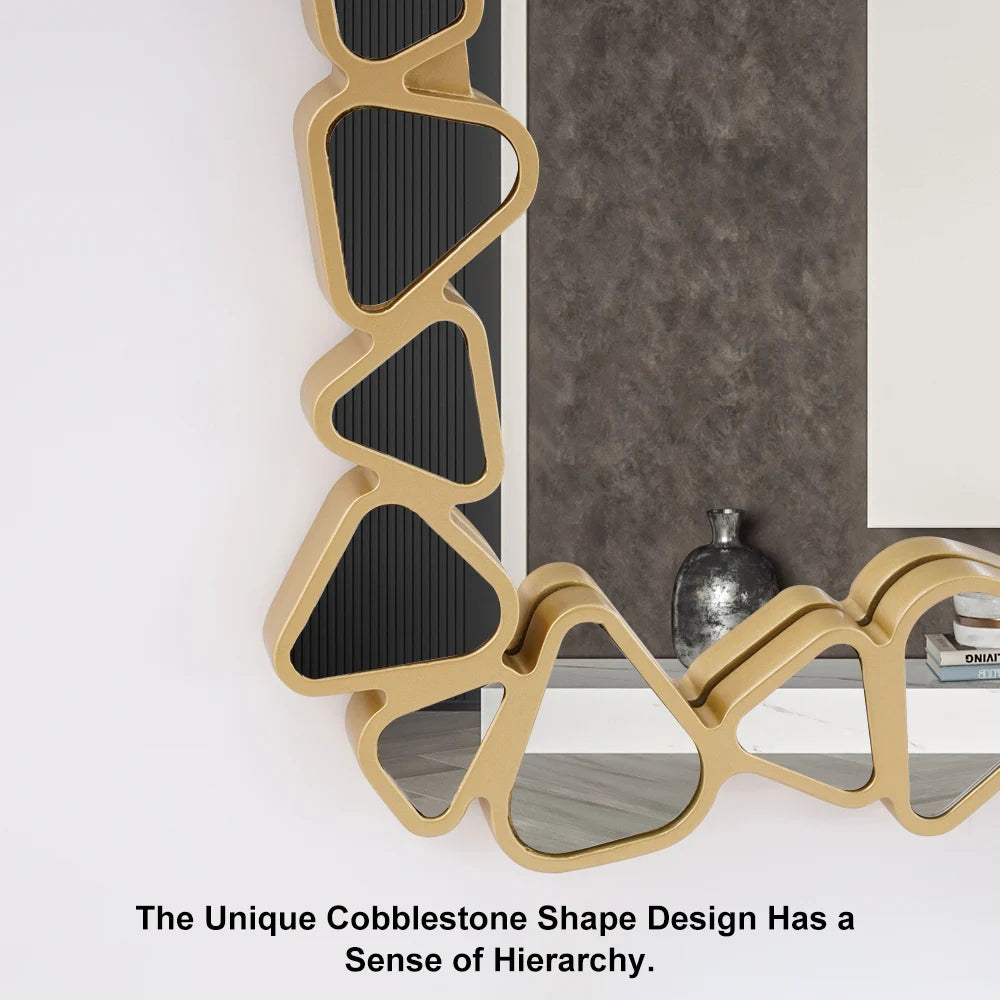 Modern Large Gold Rectangle Irregular Pebble Wall Mirror Decor