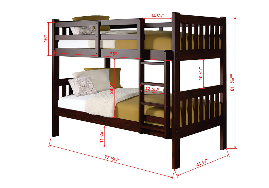 1010-3TTCP Twin/Twin includes Drawers Mission Bunkbed
