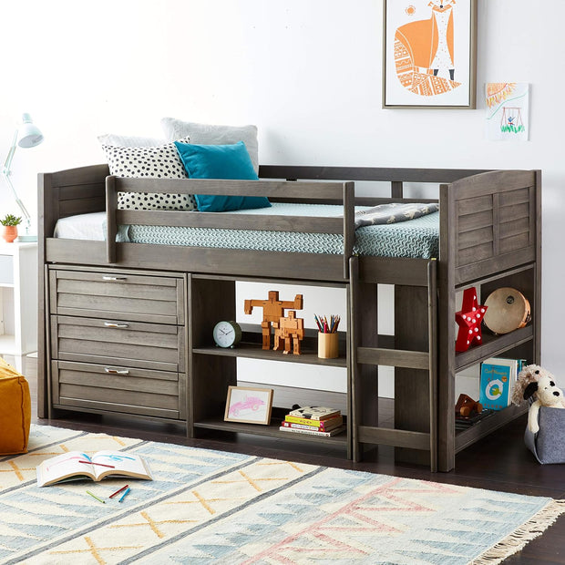 790-TAG-B Cama baja tipo loft con dos rejillas, color gris