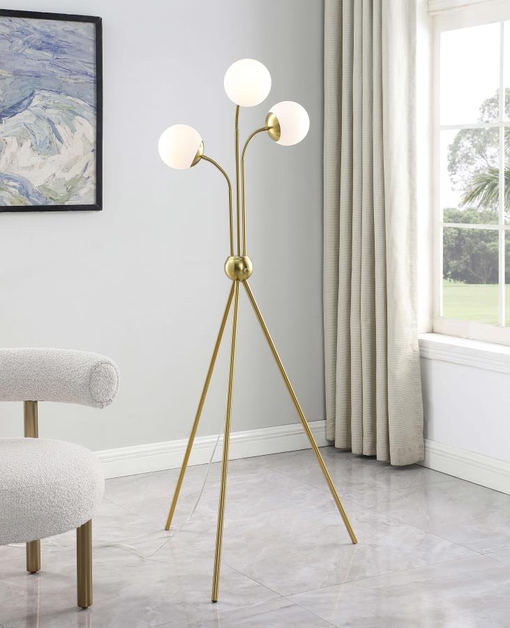 920293 Miley Spherical Bulb Tripod Tree Gold Floor Lamp