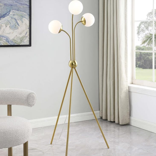 920293 Miley Spherical Bulb Tripod Tree Gold Floor Lamp