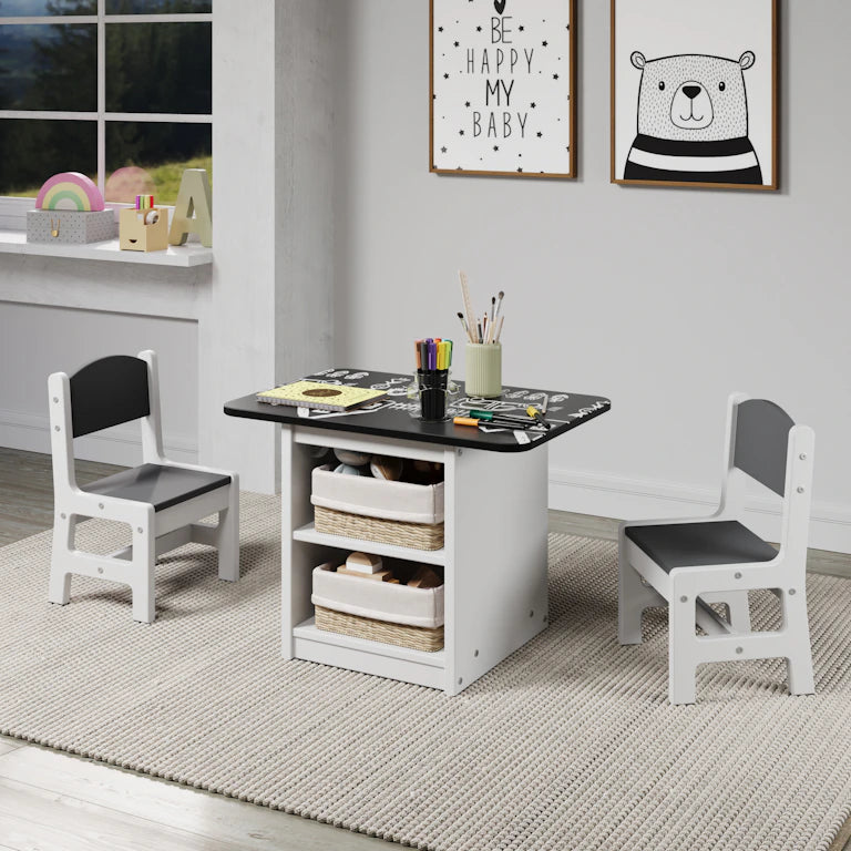 2453-W White Kid’s Table Set with Chalkboard Top