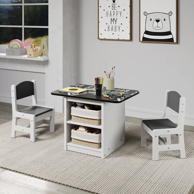 2453-W White Kid’s Table Set with Chalkboard Top