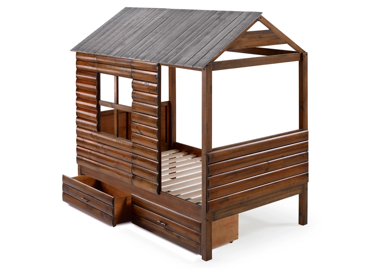 2103-TRWRS Twin Log Cabin Low Loft Bed With Drawers