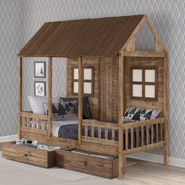 2103-TRWRS Twin Log Cabin Low Loft with Dual Drawers