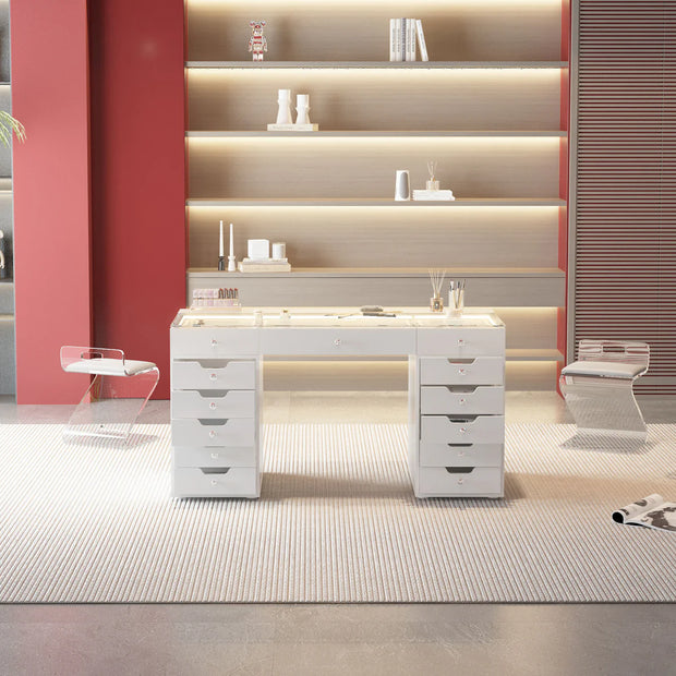 Eva White Vanity Desk - 13 Storage Drawers