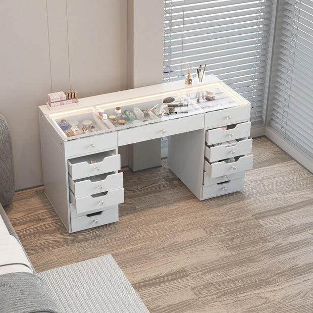 Eva White Vanity Desk - 13 Storage Drawers