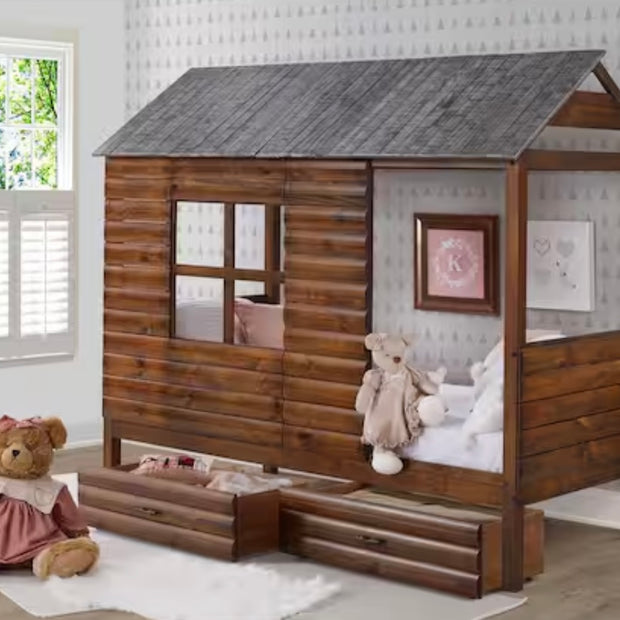 2103-TRWRS Twin Log Cabin Low Loft Bed With Drawers