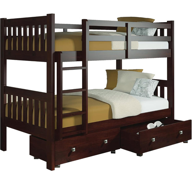 1010-3TTCP Twin/Twin includes Drawers Mission Bunkbed