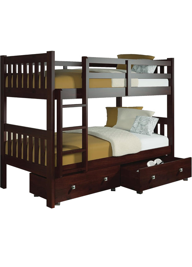 1010-3TTCP Twin/Twin includes Drawers Mission Bunkbed