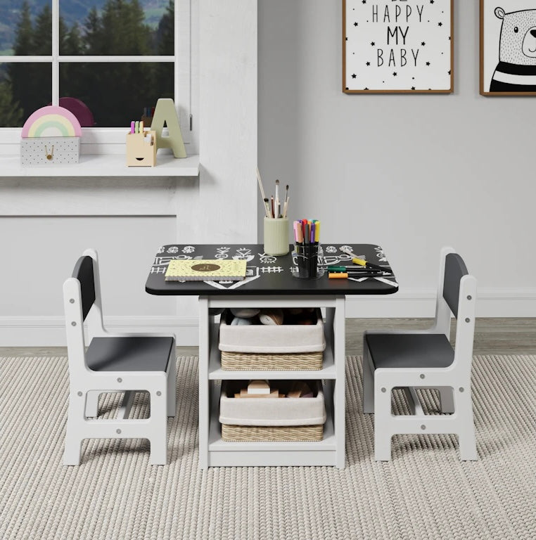 2453-W White Kid’s Table Set with Chalkboard Top