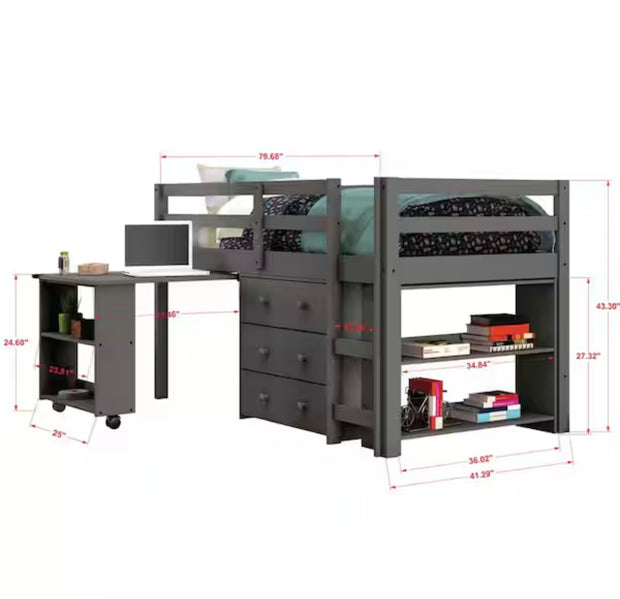 760-TDG Twin Loft Includes Desk, Chest & Bookcase
