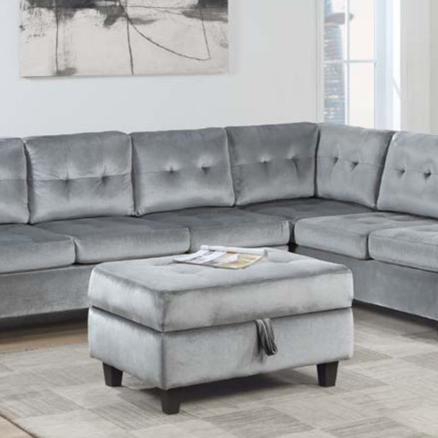 SH3223SLV Silver Sectional + Ottoman Set