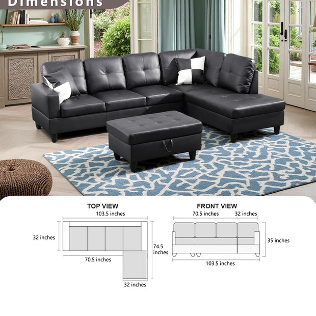 F091B PU Sectional + Ottoman Set