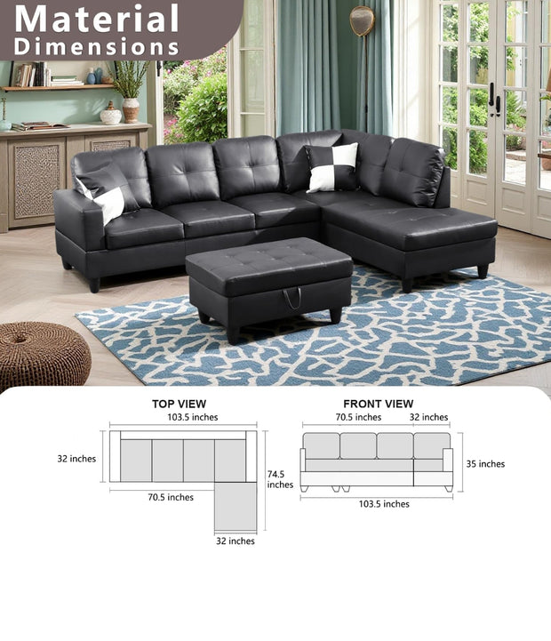 F091B PU Sectional + Ottoman Set