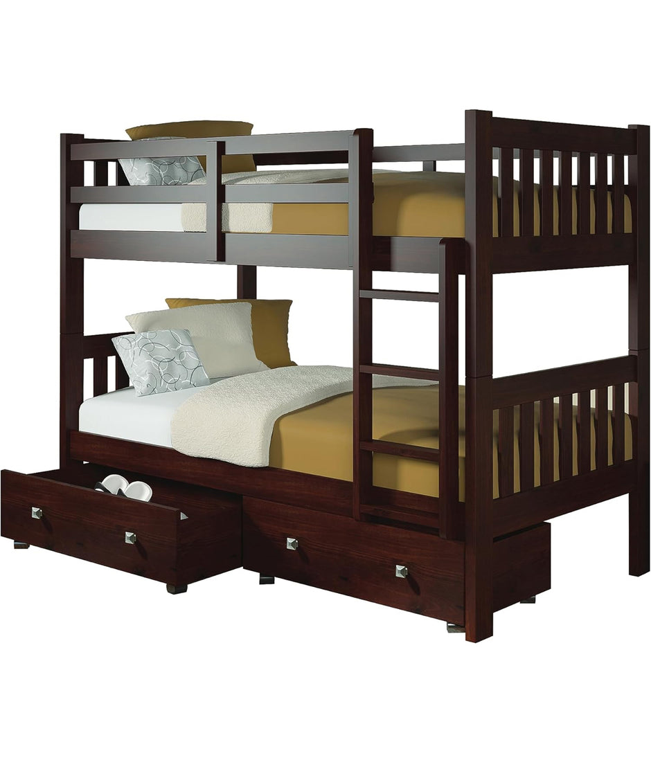 1010-3TTCP Twin/Twin includes Drawers Mission Bunkbed