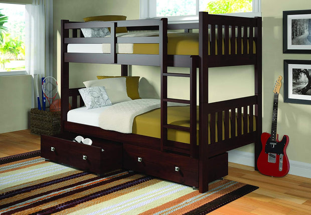 1010-3TTCP Twin/Twin includes Drawers Mission Bunkbed