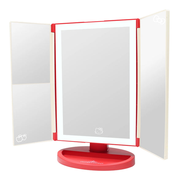 Espejo de maquillaje LED triple con diseño de manzanas de Hello Kitty