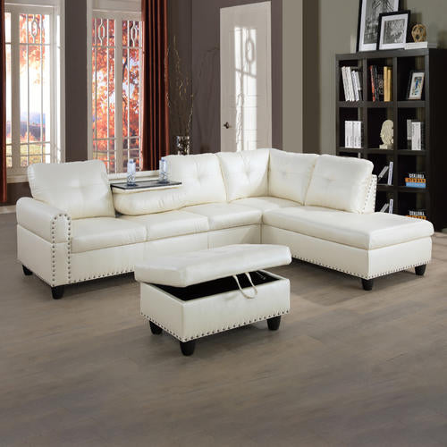 F09914B PU White Sectional + Ottoman