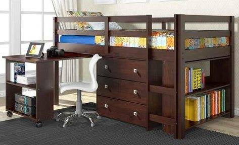 760-TCP Twin Low Loft Includes Desk, Chest & Bookcase