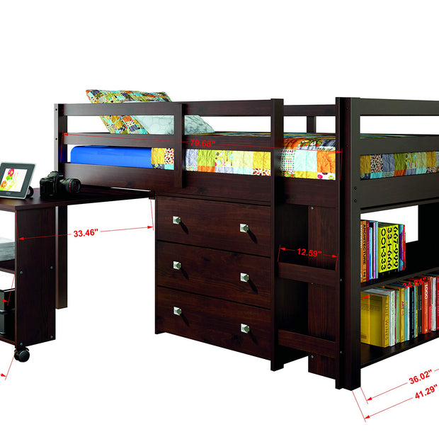 760-TCP Twin Low Loft Includes Desk, Chest & Bookcase
