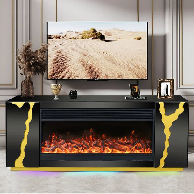 A803 MUEBLE TV NEGRO CON CHIMENEA