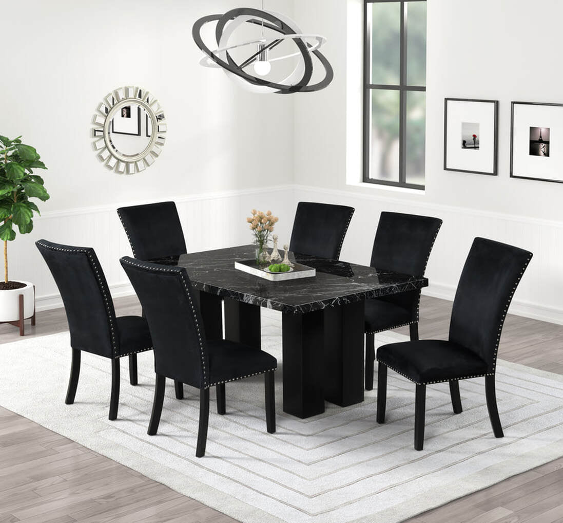 1220 Onyx FAUX MARBLE Black Dining Set