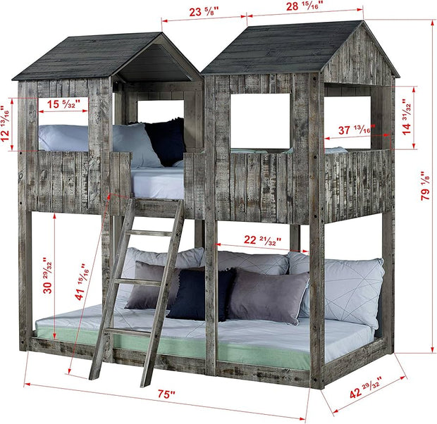 3225-TTRDW Grey Twin/Twin Tower Bunkbed