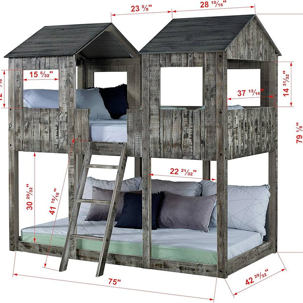 3225-TTRDW Grey Twin/Twin Tower Bunkbed