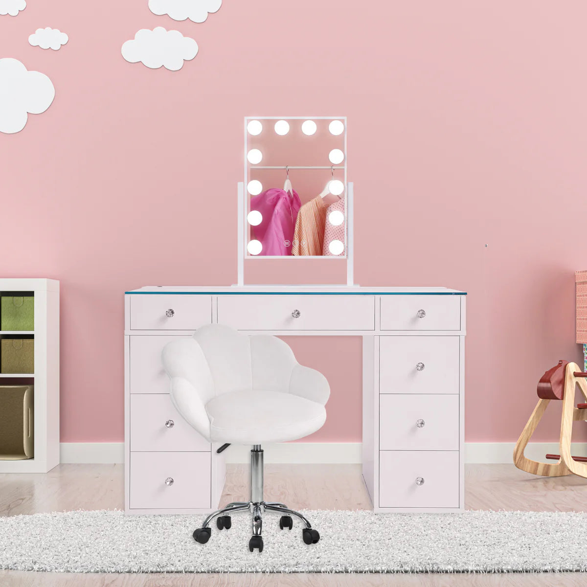 SlayStation Kids' White Vanity Table w/ LED Light
