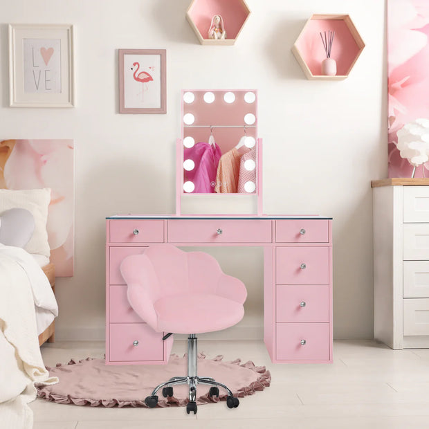 SlayStation Kids' Pink Vanity Table w/ LED Light