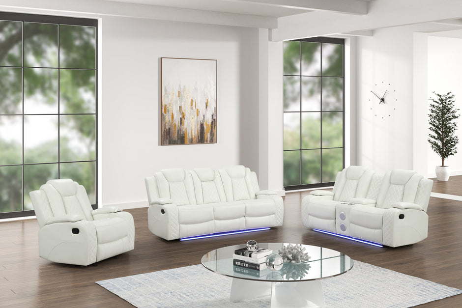 Luz White 3pc Recliners Set